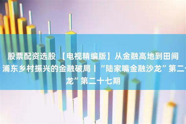 股票配资选股 【电视精编版】从金融高地到田间沃野：浦东乡村振兴的金融破局丨“陆家嘴金融沙龙”第二十七期
